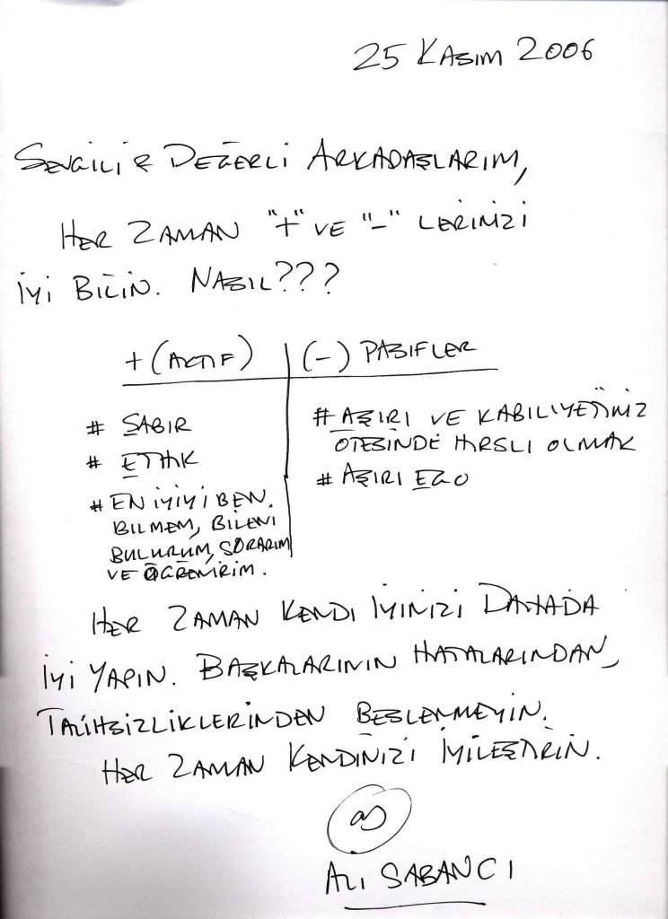 Ali Sabancı Şeref Defteri