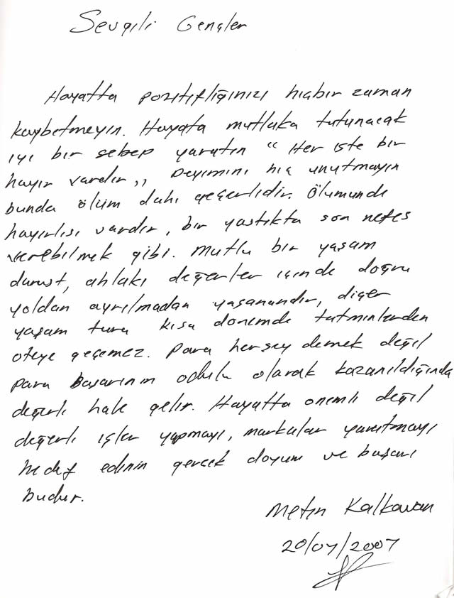 Metin Kalkavan Şeref Defteri