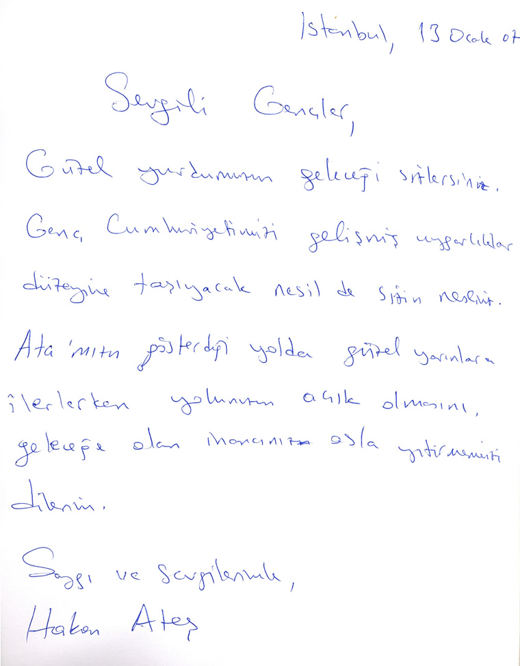 Hakan Ateş Şeref Defteri