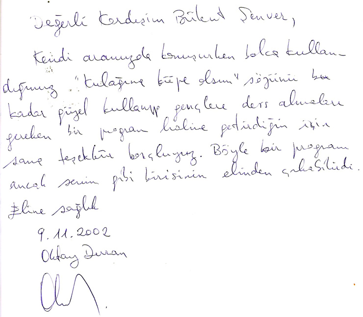 Oktay Duran Şeref Defteri